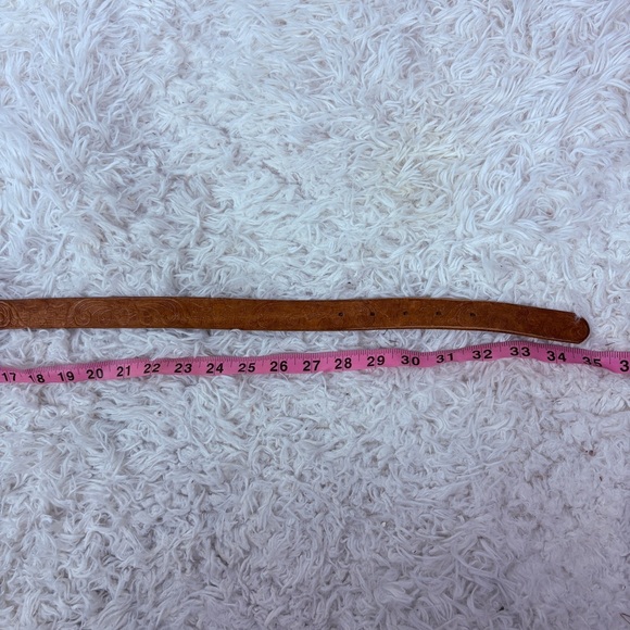 UNBRANDED tooled Brown Leather western Belt with Silver Buckle - Picture 10 of 11